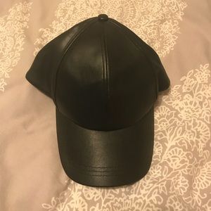 Free people black leather baseball cap
